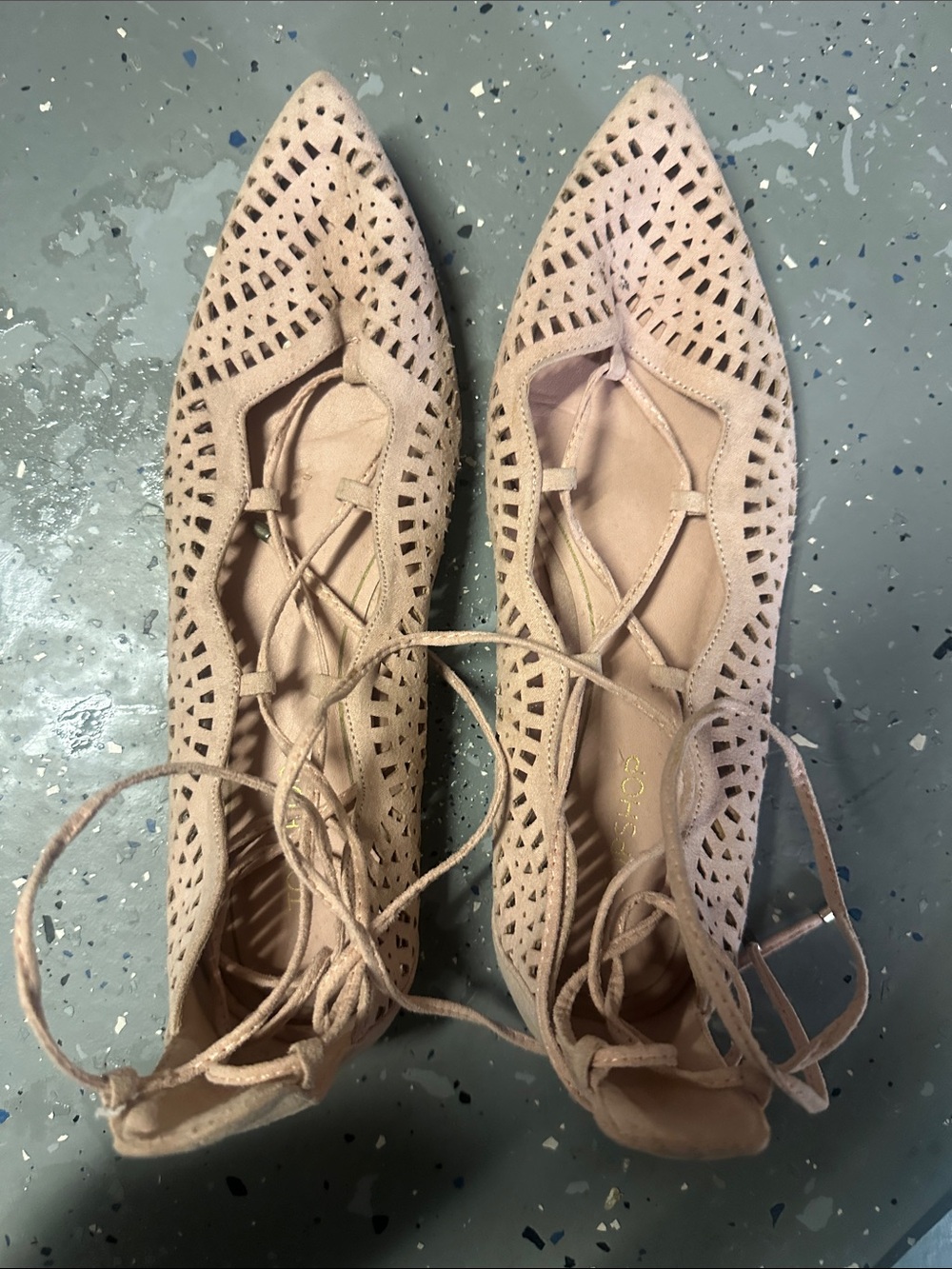 Topshop Blush Lace-Up Pointed Cutout Flats